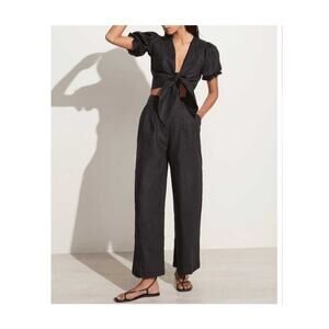 Anthropologie Faithful The Brand Circa Pant Black Linen Wide Leg Minimalist Chic